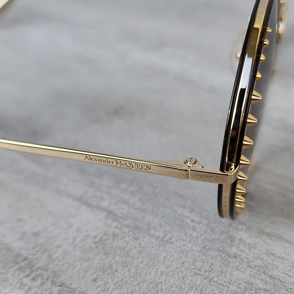 Alexander McQueen Round-Frame Metal Sunglasses Gold Women's Made in Italy - Picture 5 of 10